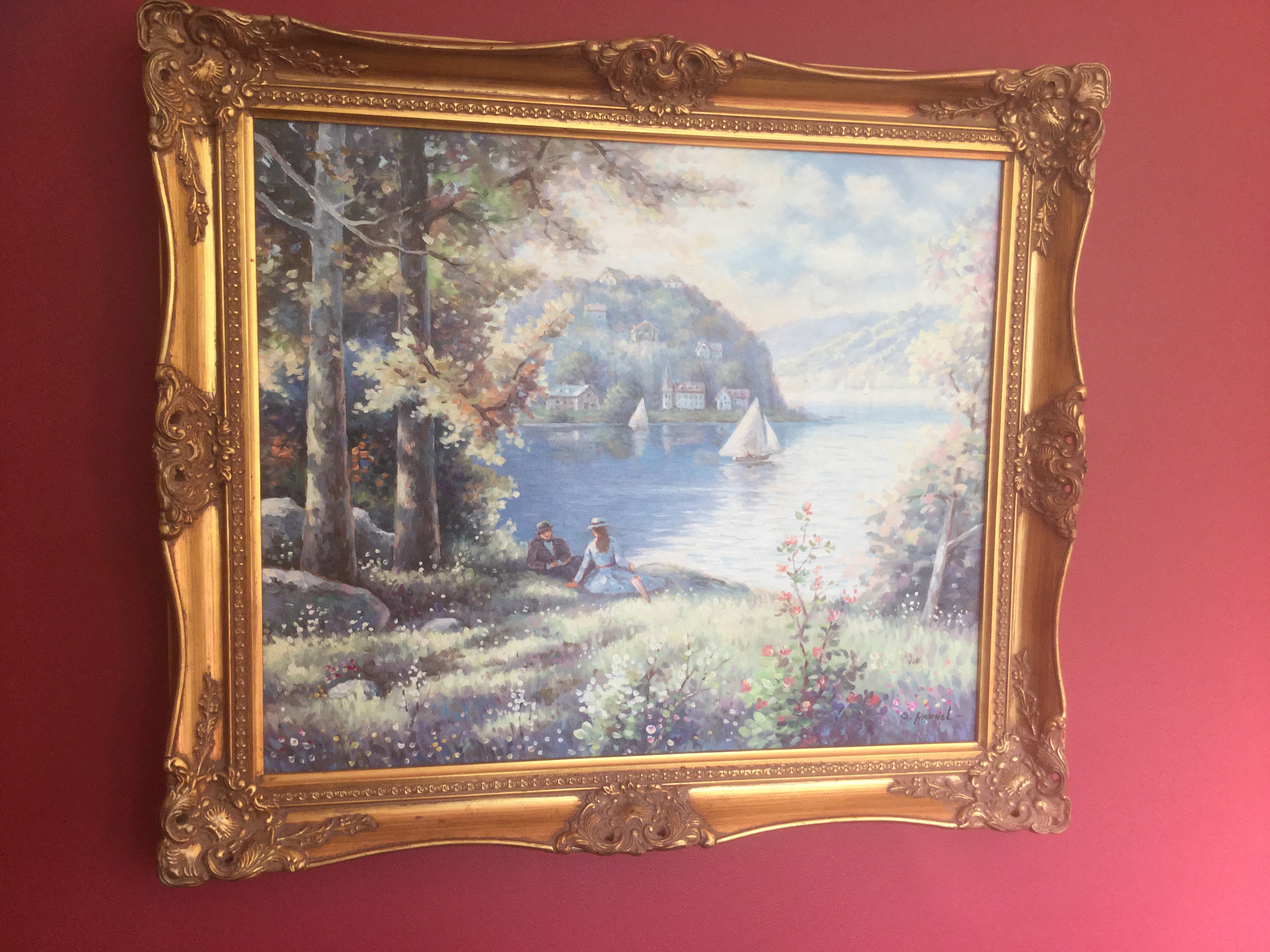 Lakeside scene oil on canvas by S. Parnel