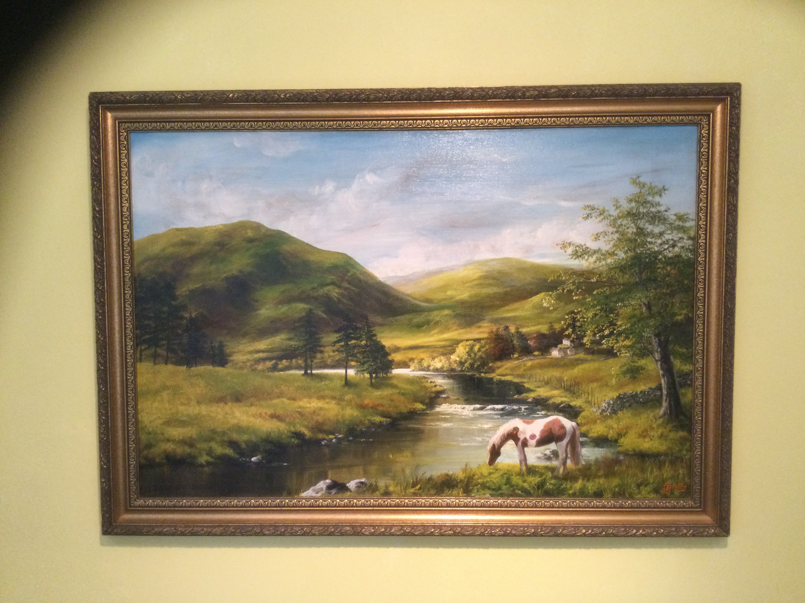 Rural Landscape, Horse Drinking At River 