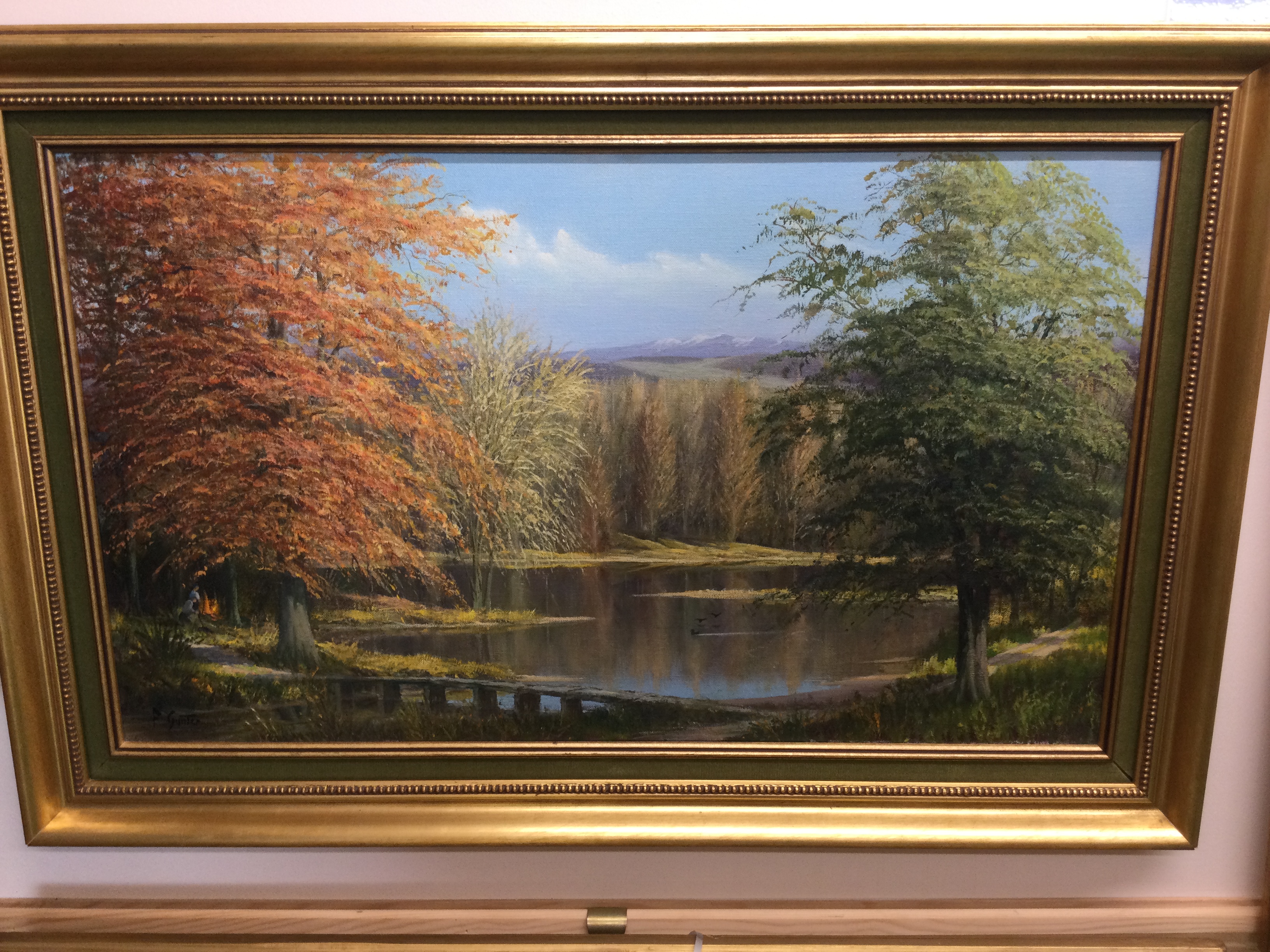 Oil on Canvas, lakeside scene
